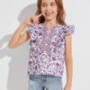 SHEIN Girls Floral Print Ruffle Armhole Top