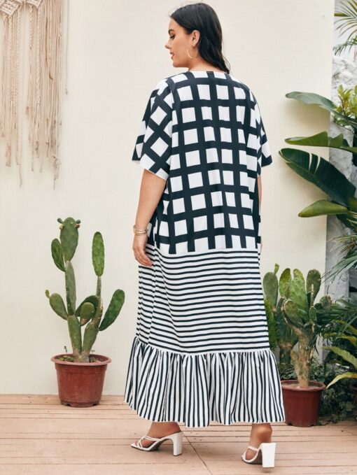 SHEIN Plus Plaid & Striped Ruffle Hem Kimono - Image 2