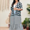 SHEIN Plus Plaid & Striped Ruffle Hem Kimono