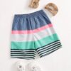 SHEIN Toddler Boys Slant Pocket Colorblock Striped Shorts