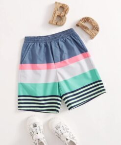 SHEIN Toddler Boys Slant Pocket Colorblock Striped Shorts