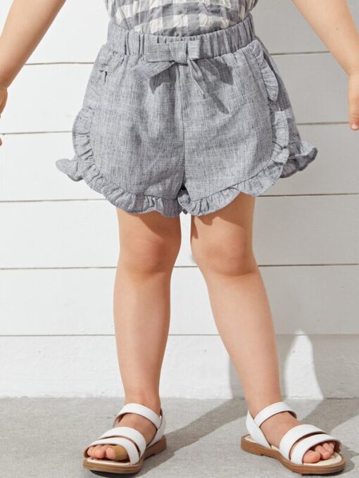 SHEIN Toddler Girls Bow Front Frill Trim Shorts