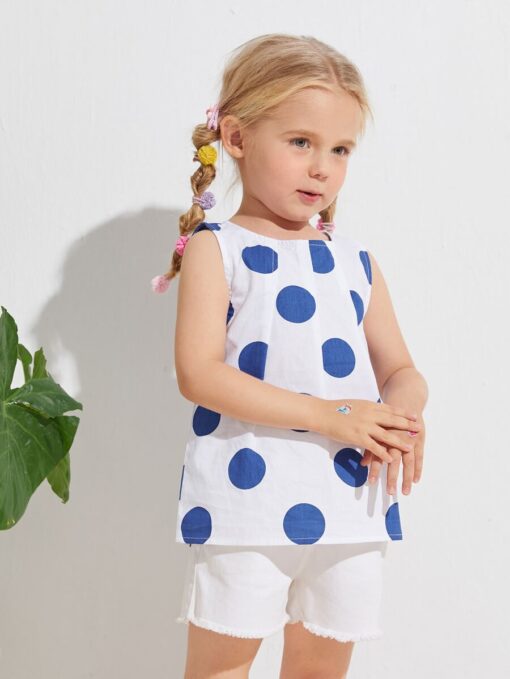 SHEIN Toddler Girls Fold Pleat Polka Dot Top - Image 3