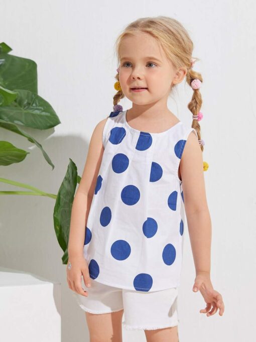 SHEIN Toddler Girls Fold Pleat Polka Dot Top