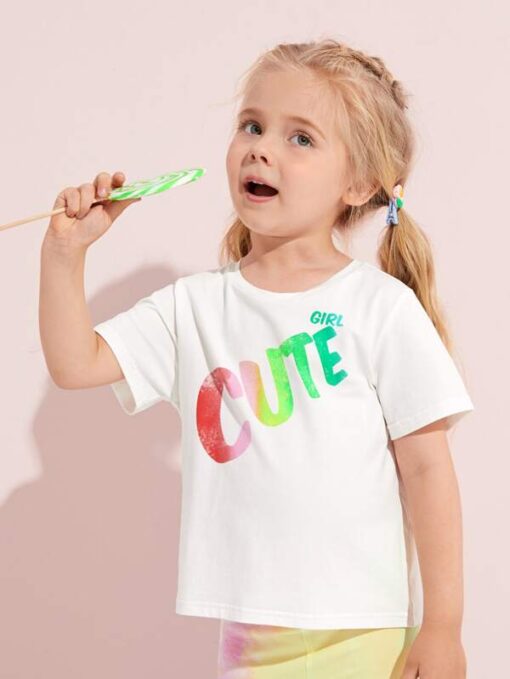 SHEIN Toddler Girls Letter Graphic Top