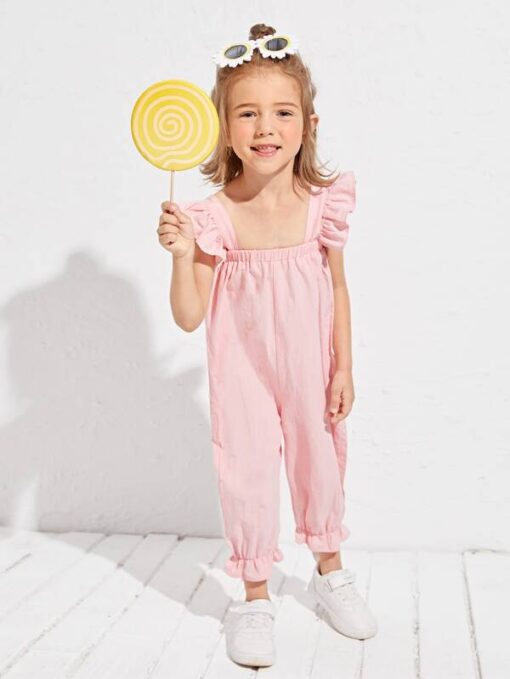 SHEIN Toddler Girls Ruffle Trim Pinafore Jumpsuit