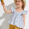SHEIN Toddler Girls Ruffle Trim Polka Dot Top