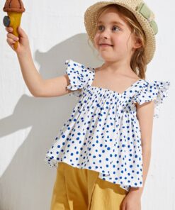 SHEIN Toddler Girls Ruffle Trim Polka Dot Top