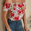 SHEIN Floral And Polka Dot Off The Shoulder Blouse