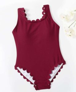 Shein Girls Scallop Trim One Piece Swimsuit