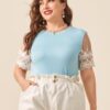 Shein Plus Contrast Lace Sleeve Tee
