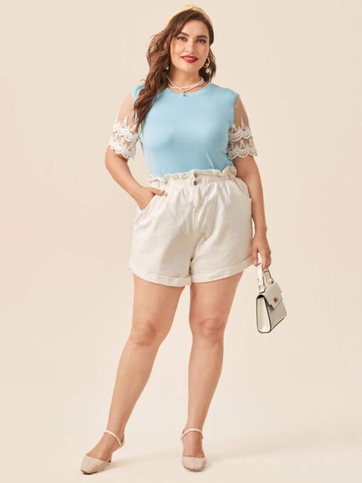 Shein Plus Contrast Lace Sleeve Tee - Image 2