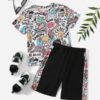 SHEIN Boys Letter & Graphic Print Tee and Shorts Set