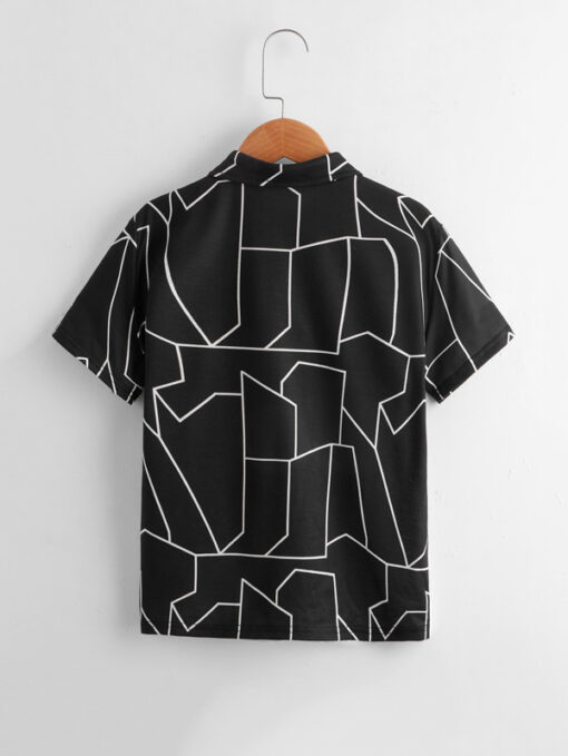 SHEIN Boys Slogan Tape Detail Geo Print Colorblock Polo Shirt - Image 2