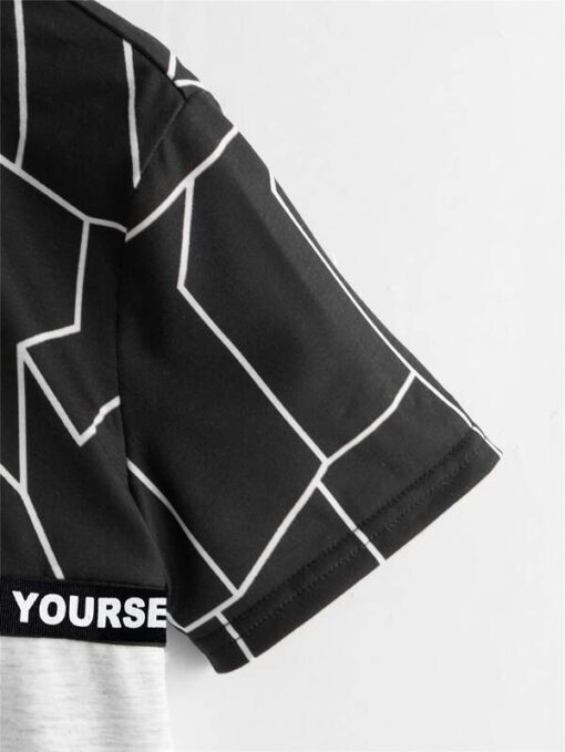 SHEIN Boys Slogan Tape Detail Geo Print Colorblock Polo Shirt - Image 4