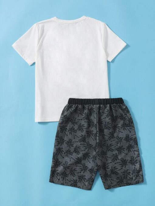 SHEIN Boys Slogan and Coconut Tree Print Top & Shorts Set - Image 2