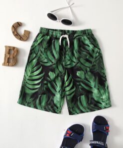 SHEIN Boys Tropical Print Drawstring Waist Shorts