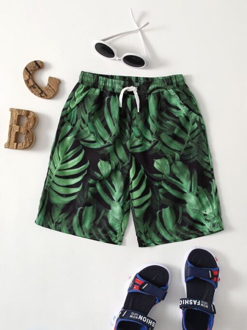 SHEIN Boys Tropical Print Drawstring Waist Shorts