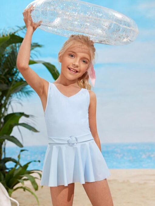 SHEIN Girls Belted Ruffle One Piece Swimsuit