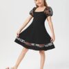 SHEIN Girls Puff Sleeve Heart Sheer Mesh Insert Dress