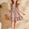 SHEIN Girls Ruffle Trim Striped Colorblock Dress