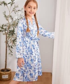 SHEIN Girls Satin Floral Belted Robe