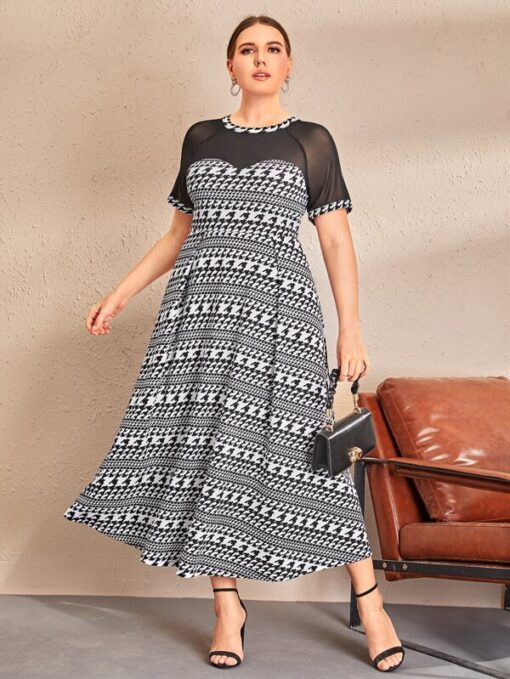SHEIN Plus Sheer Mesh Insert Houndstooth Dress - Image 2