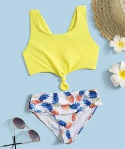 SHEIN Toddler Girls Pineapple Print Knot Hem Bikini Swimsuit