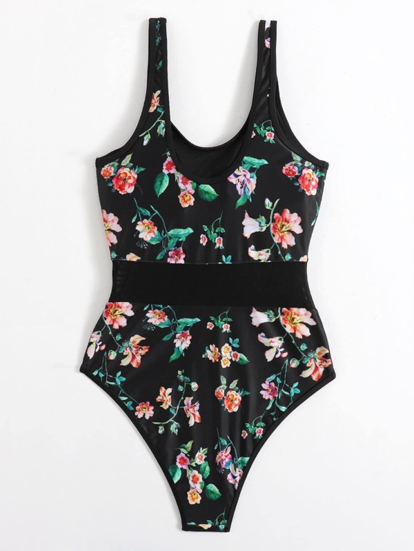 Shein Floral Print One Piece Swimsuit - Pink Shop