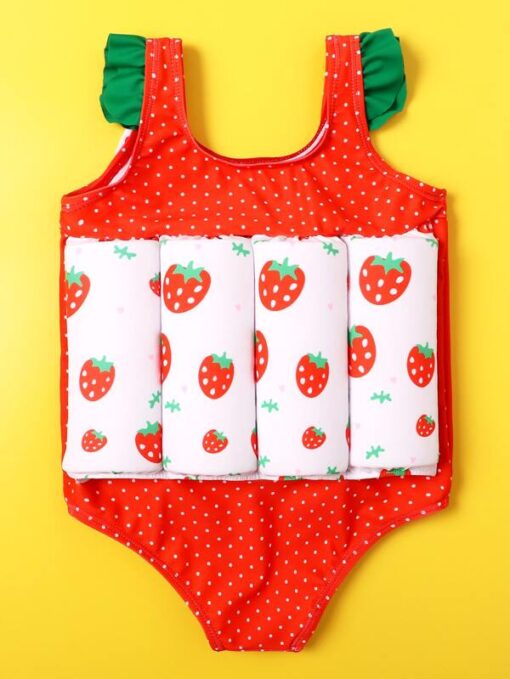 Shein Toddler Girls Strawberry & Polka Dot One Piece Swimsuit - Image 2