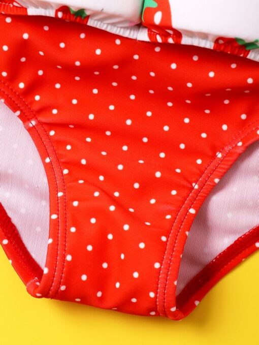 Shein Toddler Girls Strawberry & Polka Dot One Piece Swimsuit - Image 3