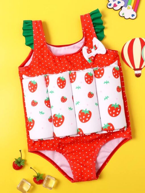 Shein Toddler Girls Strawberry & Polka Dot One Piece Swimsuit