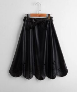 SHEIN Girls Laser Cut Out Belted PU Skirt