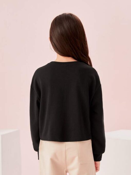SHEIN Girls Reflective Owl Print Tie Hem Pullover - Image 4