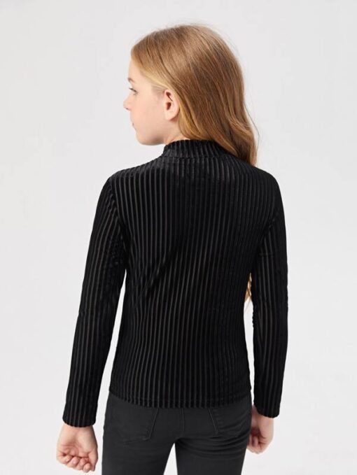 SHEIN Girls Stand Neck Velvet Fitted Tee - Image 4