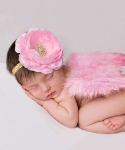 SHEIN Newborn Girl Photography Feather Decoration Wings & Floral Headband