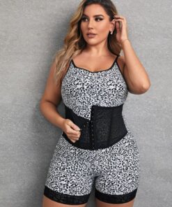 SHEIN Plus Leopard Contrast Mesh Shapewear Bodysuit