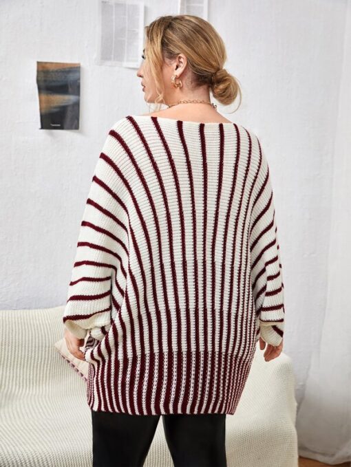 SHEIN Plus Striped Pattern Batwing Sleeve Sweater - Image 4