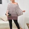SHEIN Plus Striped Pattern Batwing Sleeve Sweater