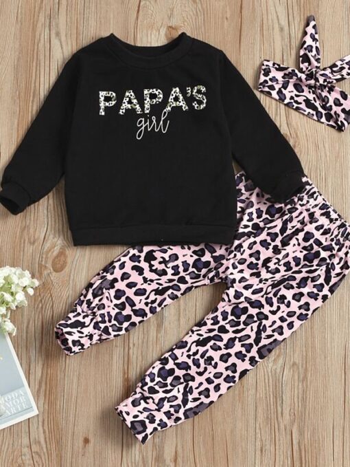 SHEIN Toddler Girls Letter Graphic Sweatshirt & Pants & Headband