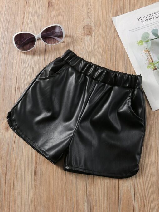 SHEIN Toddler Girls PU Leather Shorts