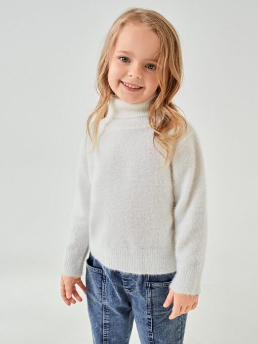 SHEIN BASICS Toddler Girls High Neck Fuzzy Knit Sweater