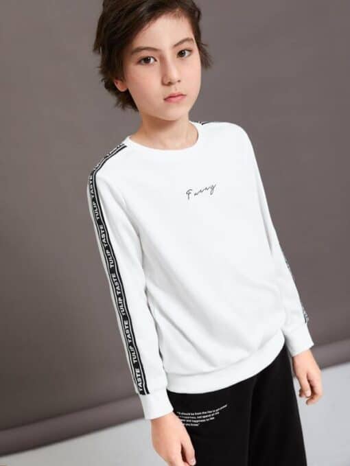 SHEIN Boys Letter Graphic Contrast Tape Pullover