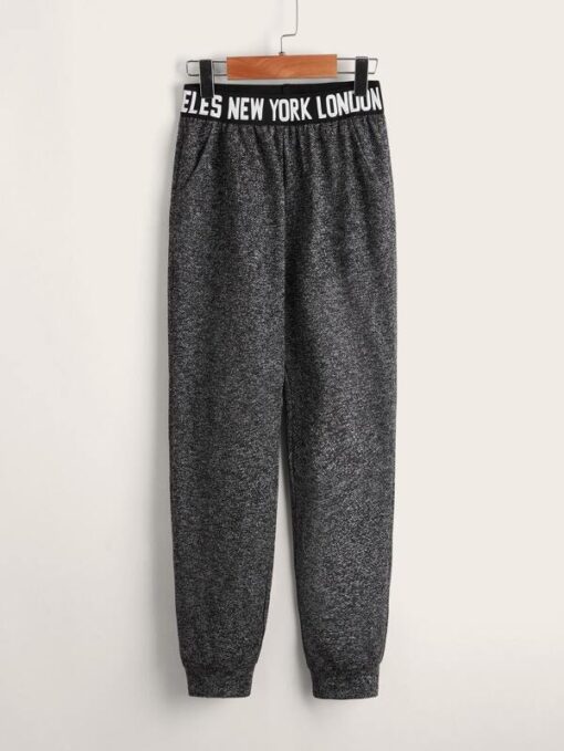 SHEIN Boys Letter Tape Marled Knit Sweatpants