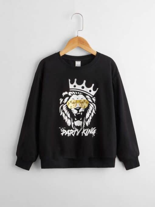 SHEIN Boys Lion & Letter Graphic Pullover