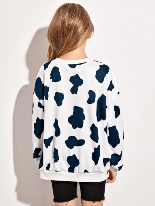 SHEIN Girls Drop Shoulder Cow Print Pullover - Image 4