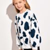 SHEIN Girls Drop Shoulder Cow Print Pullover