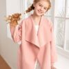 SHEIN Girls Waterfall Collar Belted Overcoat