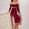 SHEIN Off Shoulder Contrast Sequin Panel Velvet Dress