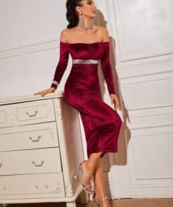 SHEIN Off Shoulder Contrast Sequin Panel Velvet Dress